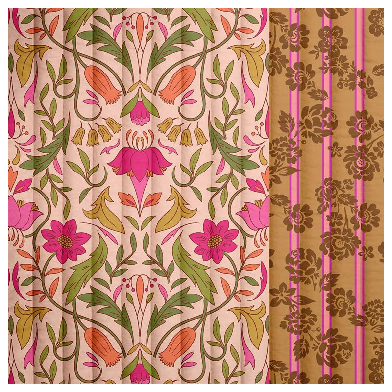 Printed Quilted Cotton ALPHONSE / SOULEO  Peach / Camel